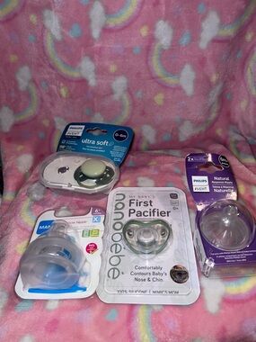 Assorted Baby Pacifiers and Bottles - Green/Clear Accents